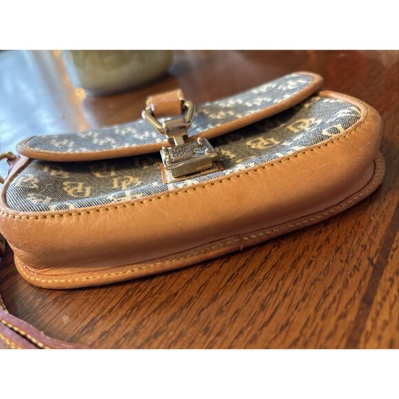 Dooney & Bourke Brown Signature Logo Flap Wristlet Leather Trim Purse Bag - Picture 9 of 9